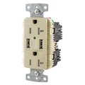 Bryant USB Charger Duplex Receptacle, 20A 125V, 2-Pole 3-Wire Grounding, 5-20R, 2) 5A USB Ports, Ivory USBB20A5I
